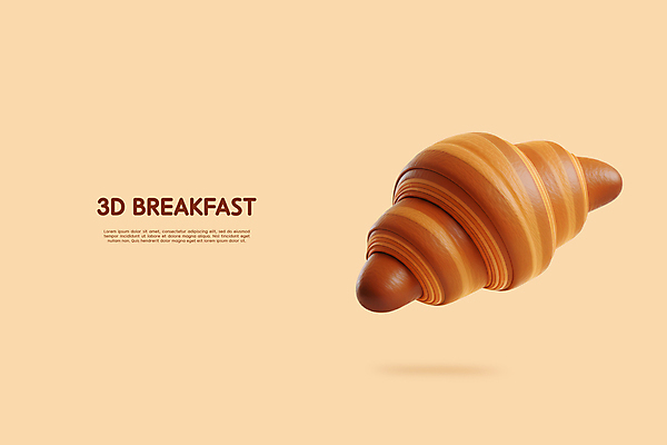 PSD 편집이미지 사람없음 갈색 3D 아침식사 크루아상 입체 엘리먼트 편집3D 빵 컬러 식사 디지털합성 파일형식