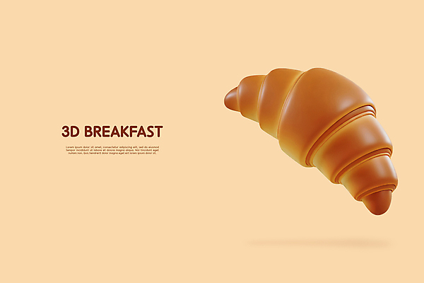 PSD 편집이미지 사람없음 갈색 3D 아침식사 크루아상 입체 엘리먼트 편집3D 빵 컬러 식사 디지털합성 파일형식