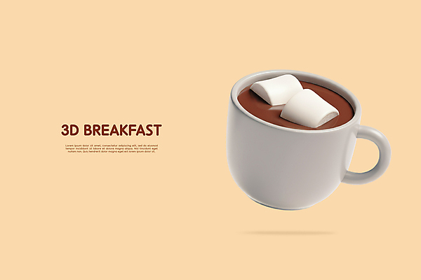 PSD 편집이미지 사람없음 갈색 3D 머그컵 아침식사 입체 코코아 마시멜로우 엘리먼트 편집3D 음료 컬러 디저트 컵 식사 디지털합성 파일형식