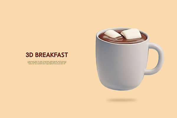PSD 편집이미지 사람없음 갈색 3D 머그컵 아침식사 입체 코코아 마시멜로우 엘리먼트 편집3D 음료 컬러 디저트 컵 식사 디지털합성 파일형식