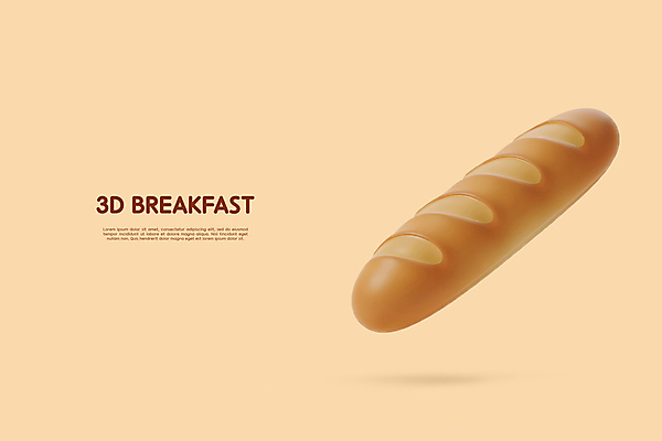 PSD 편집이미지 사람없음 갈색 3D 아침식사 바게트 입체 엘리먼트 편집3D 빵 컬러 식사 디지털합성 파일형식
