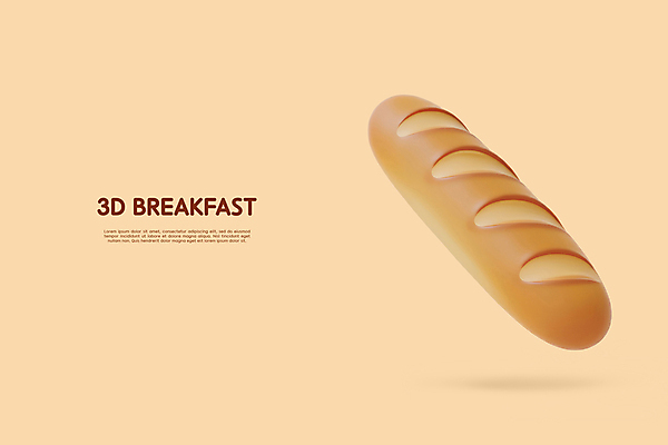 PSD 편집이미지 사람없음 갈색 3D 아침식사 바게트 입체 엘리먼트 편집3D 빵 컬러 식사 디지털합성 파일형식