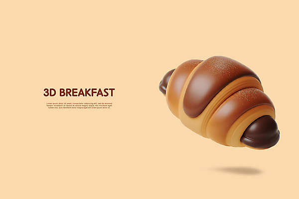PSD 편집이미지 사람없음 갈색 3D 초콜릿 아침식사 크루아상 입체 엘리먼트 편집3D 빵 컬러 디저트 식사 디지털합성 파일형식