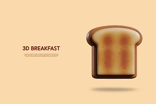 PSD 편집이미지 사람없음 갈색 3D 아침식사 식빵 입체 엘리먼트 편집3D 빵 컬러 식사 디지털합성 파일형식