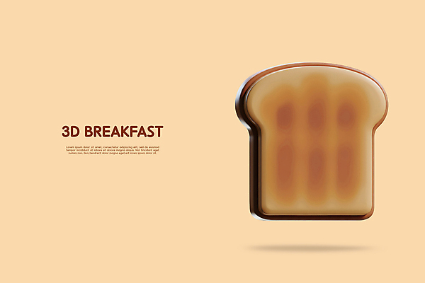 PSD 편집이미지 사람없음 갈색 3D 아침식사 식빵 입체 엘리먼트 편집3D 빵 컬러 식사 디지털합성 파일형식