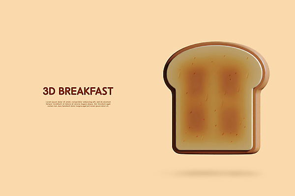 PSD 편집이미지 사람없음 갈색 3D 아침식사 식빵 입체 엘리먼트 편집3D 빵 컬러 식사 디지털합성 파일형식