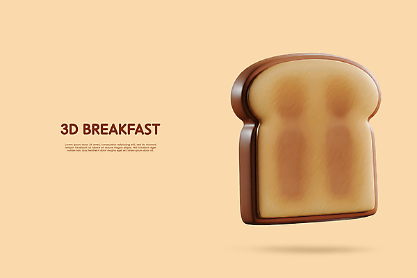 PSD 편집이미지 사람없음 갈색 3D 아침식사 식빵 입체 엘리먼트 편집3D 빵 컬러 식사 디지털합성 파일형식