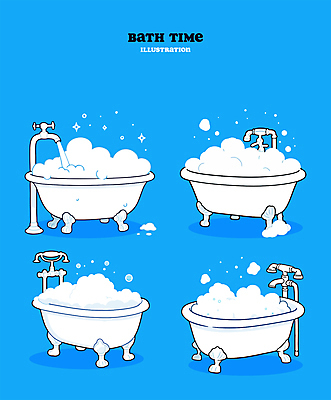 일러스트 욕조 사람없음 파란색 목욕 거품 수도꼭지 엘리먼트 미니멀 국내일러스트 AI파일 컬러 청결 파일형식 벡터