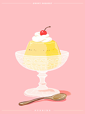 PSD 그릇 포스터 분홍색 일러스트 그림자 사람없음 체리 달콤 티스푼 크림 감성 푸딩 국내일러스트 식기 컬러 컨셉 과일 디저트 숟가락 맛 파일형식