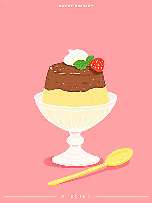 PSD 그릇 포스터 분홍색 일러스트 딸기 그림자 사람없음 초콜릿 달콤 티스푼 크림 감성 푸딩 국내일러스트 식기 컬러 컨셉 과일 디저트 숟가락 맛 파일형식