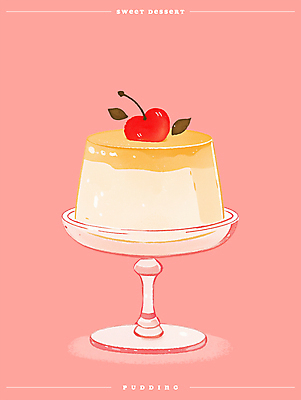 PSD 그릇 포스터 분홍색 잎 일러스트 그림자 사람없음 체리 달콤 크림 감성 푸딩 국내일러스트 식물 식기 컬러 컨셉 과일 디저트 맛 파일형식