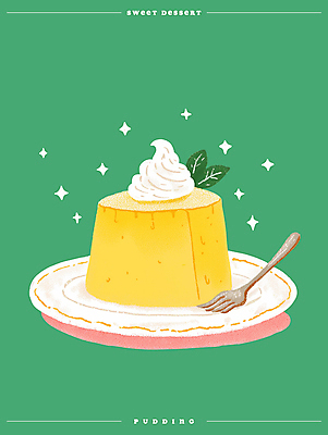 PSD 그릇 포스터 포크 잎 일러스트 그림자 사람없음 초록색 반짝임 달콤 크림 감성 푸딩 국내일러스트 식물 식기 컬러 컨셉 모션 디저트 맛 파일형식