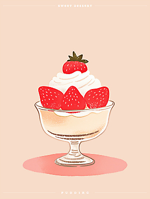 PSD 그릇 포스터 분홍색 일러스트 딸기 그림자 사람없음 달콤 크림 감성 푸딩 국내일러스트 식기 컬러 컨셉 과일 디저트 맛 파일형식