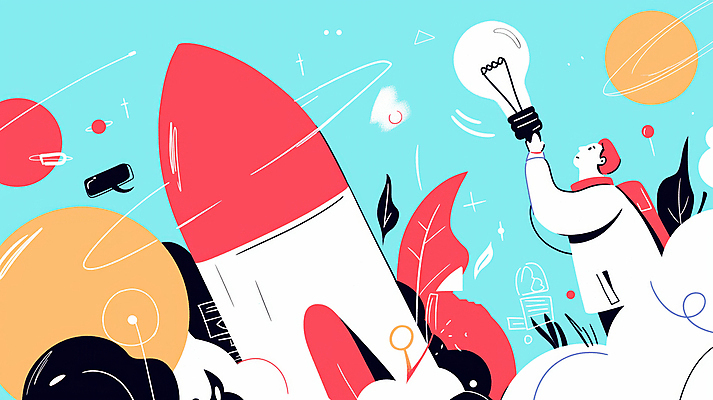 JPG 남자 하늘색 말풍선 일러스트 전구 아이디어 한명 들기 상반신 성인 행성 로켓 도전 풀 발전 목표 창의성 프로젝트 성인남자한명만 국내일러스트 AI일러스트 AI콘텐츠 식물 1 컨셉 모션 사람 파란색 우주 남자한명만 성인남자만 파일형식