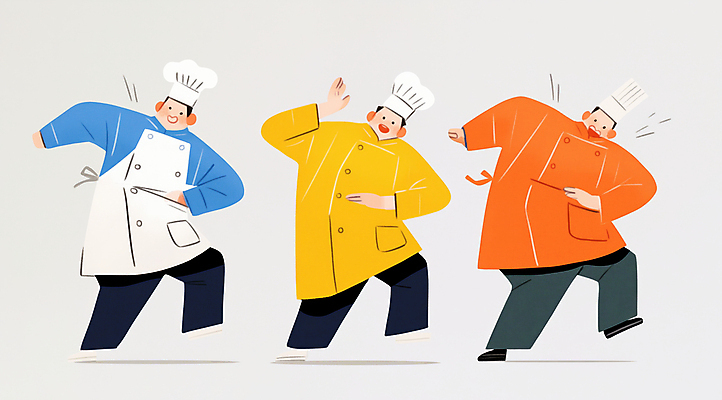 JPG 전신 남자 일러스트 주방용품 협력 요리사모자 요리 성인 세명 주방 요리사 앞치마 춤 즐거움 퍼포먼스 성인남자만 국내일러스트 AI일러스트 AI콘텐츠 직업 모자_잡화 감정 생활용품 문화예술 사람 남자만 성인만 파일형식