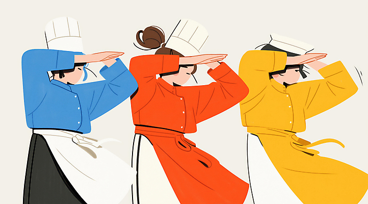 JPG 여자 일러스트 협력 요리사모자 요리 상반신 성인 세명 주방 요리사 앞치마 춤 즐거움 퍼포먼스 얼굴없음 성인여자만 국내일러스트 AI일러스트 AI콘텐츠 직업 모자_잡화 감정 문화예술 사람 여자만 성인만 파일형식