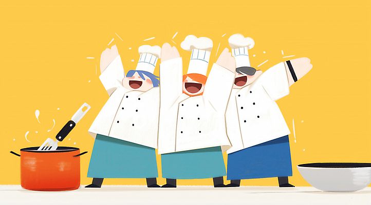 JPG 전신 남자 일러스트 주방용품 협력 요리사모자 요리 성인 세명 주방 요리사 앞치마 춤 즐거움 퍼포먼스 얼굴없음 성인남자만 국내일러스트 AI일러스트 AI콘텐츠 직업 모자_잡화 감정 생활용품 문화예술 사람 남자만 성인만 파일형식