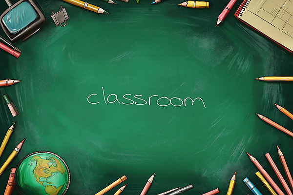 JPG 편집이미지 교실 색연필 사람없음 초록색 연필 지구본 칠판 낙서 분필 크레파스 스프링노트 카피스페이스 편집실사 AI컴퓨터그래픽 AI콘텐츠 교육 컬러 학교 학용품 필기구 공책 공백 CG 초크 파일형식