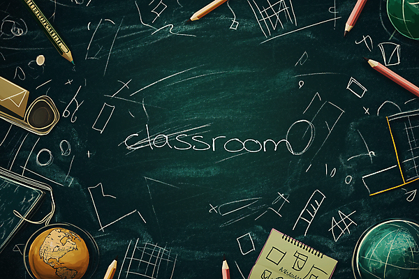 JPG 편집이미지 교실 색연필 사람없음 초록색 연필 지구본 칠판 낙서 분필 크레파스 스프링노트 카피스페이스 편집실사 AI컴퓨터그래픽 AI콘텐츠 교육 컬러 학교 학용품 필기구 공책 공백 CG 초크 파일형식