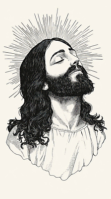 JPG 남자 종교 얼굴 일러스트 한명 상반신 성인 눈감음 예수 초상화 성인남자한명만 국내일러스트 AI일러스트 AI콘텐츠 1 모션 사람 신체부위 신_종교 그림 남자한명만 성인남자만 파일형식