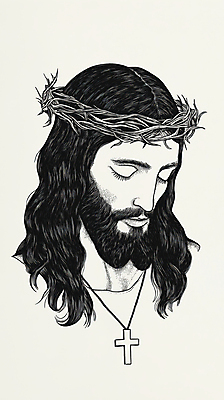 JPG 남자 종교 얼굴 십자가 일러스트 한명 상반신 성인 눈감음 예수 가시면류관 초상화 성인남자한명만 국내일러스트 AI일러스트 AI콘텐츠 1 종교용품 모션 사람 신체부위 신_종교 그림 남자한명만 성인남자만 파일형식