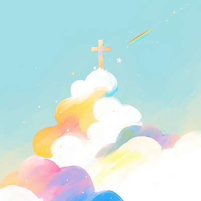 JPG 구름 종교 십자가 무지개 일러스트 하늘 사람없음 빛 평화 희망 감성 국내일러스트 AI일러스트 AI콘텐츠 자연요소 감정 컨셉 파일형식