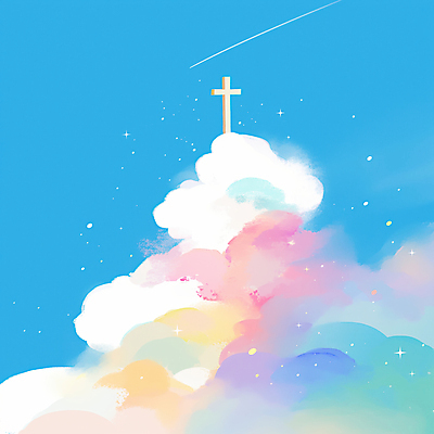 JPG 구름 종교 십자가 무지개 일러스트 하늘 사람없음 빛 평화 희망 감성 국내일러스트 AI일러스트 AI콘텐츠 자연요소 감정 컨셉 파일형식