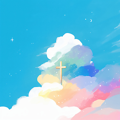 JPG 구름 종교 십자가 무지개 일러스트 하늘 사람없음 빛 평화 희망 감성 국내일러스트 AI일러스트 AI콘텐츠 자연요소 감정 컨셉 파일형식