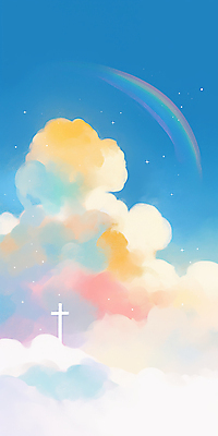 JPG 구름 종교 십자가 무지개 일러스트 하늘 사람없음 빛 평화 희망 감성 국내일러스트 AI일러스트 AI콘텐츠 자연요소 감정 컨셉 파일형식