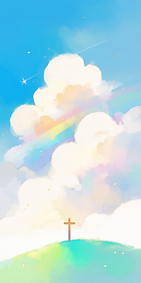 JPG 구름 종교 십자가 무지개 일러스트 하늘 사람없음 빛 평화 희망 감성 국내일러스트 AI일러스트 AI콘텐츠 자연요소 감정 컨셉 파일형식