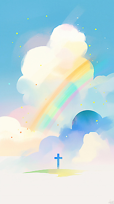 JPG 구름 종교 십자가 무지개 일러스트 하늘 사람없음 빛 평화 희망 감성 국내일러스트 AI일러스트 AI콘텐츠 자연요소 감정 컨셉 파일형식