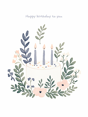 PSD 꽃 잎 일러스트 촛불 사람없음 케이크 기쁨 축하 메시지 크림 심플 생일축하 해피버스데이 카피스페이스 국내일러스트 식물 감정 컨셉 초 디저트 공백 생일 파일형식