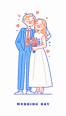 전신 부부 여자 남자 꽃 행복 부케 웨딩드레스 신랑 일러스트 결혼식 면사포 사랑 웃음 성인 두명 마주보기 하트 축하 성인만 얼굴맞대기 국내일러스트 AI파일 모양 식물 커플 드레스 감정 꽃다발 결혼 컨셉 모션 표정 사람 결혼소품 파일형식 벡터