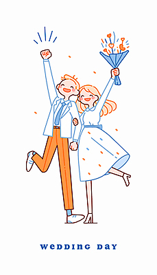 전신 부부 여자 남자 행복 부케 웨딩드레스 일러스트 결혼식 면사포 사랑 웃음 성인 두명 축하 성인만 국내일러스트 AI파일 커플 드레스 감정 꽃다발 결혼 컨셉 표정 사람 결혼소품 파일형식 벡터