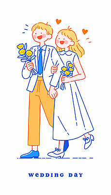 전신 부부 여자 남자 행복 부케 웨딩드레스 신랑 일러스트 결혼식 면사포 사랑 웃음 성인 두명 걷기 팔짱 기쁨 하트 성인만 국내일러스트 AI파일 모양 커플 드레스 감정 꽃다발 결혼 모션 표정 사람 결혼소품 파일형식 벡터