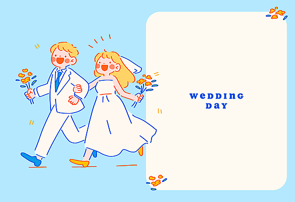 전신 부부 여자 남자 행복 부케 웨딩드레스 신랑 일러스트 결혼식 면사포 사랑 웃음 들기 성인 두명 달리기 팔짱 청첩장 성인만 국내일러스트 AI파일 커플 드레스 감정 꽃다발 결혼 모션 카드_감사 표정 사람 결혼소품 파일형식 벡터
