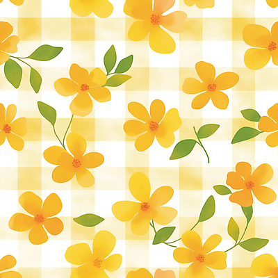 JPG 백그라운드 꽃무늬 패턴 일러스트 밝음 사람없음 노란색 빈티지 체크무늬 화사함 국내일러스트 AI일러스트 AI콘텐츠 꽃 컬러 컨셉 무늬 파일형식