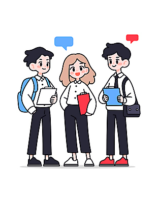 전신 여자 남자 말풍선 가방 일러스트 회사 비즈니스 커뮤니케이션 협력 대화 미소 들기 정장 성인 세명 직장인 그룹 동료 엘리먼트 인턴 성인만 일러캐릭터 AI파일 직업 캐릭터 잡화 옷 관계 모션 표정 말하기 사람 파일형식 벡터