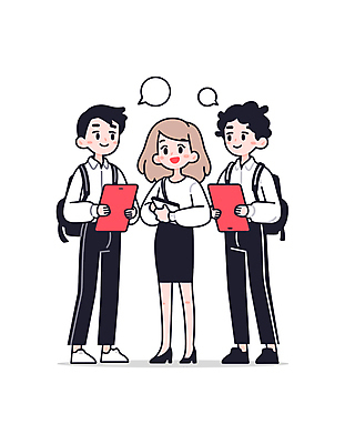 전신 여자 남자 말풍선 가방 일러스트 회사 비즈니스 커뮤니케이션 협력 대화 미소 들기 정장 성인 세명 직장인 그룹 동료 엘리먼트 인턴 성인만 일러캐릭터 AI파일 직업 캐릭터 잡화 옷 관계 모션 표정 말하기 사람 파일형식 벡터