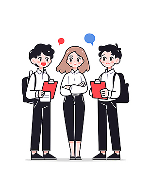 전신 여자 남자 말풍선 가방 일러스트 회사 비즈니스 커뮤니케이션 협력 대화 미소 들기 정장 성인 세명 직장인 그룹 동료 엘리먼트 인턴 성인만 일러캐릭터 AI파일 직업 캐릭터 잡화 옷 관계 모션 표정 말하기 사람 파일형식 벡터