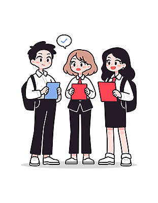 전신 여자 남자 말풍선 가방 일러스트 회사 비즈니스 커뮤니케이션 협력 대화 미소 들기 정장 성인 세명 직장인 그룹 동료 엘리먼트 인턴 성인만 일러캐릭터 AI파일 직업 캐릭터 잡화 옷 관계 모션 표정 말하기 사람 파일형식 벡터