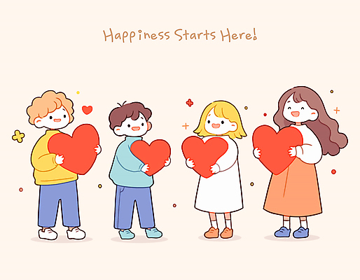 전신 여자 남자 행복 어린이 일러스트 안기 따뜻함 사랑 웃음 들기 소녀 소년 여러명 귀여움 하트 감성 어린이만 일러캐릭터 AI파일 모양 캐릭터 감정 다수 컨셉 모션 표정 사람 파일형식 벡터