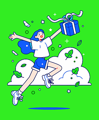 전신 구름 여자 행복 잎 일러스트 선물 한명 성인 연두색 점프 기쁨 만세 즐거움 활기 성인여자한명만 국내일러스트 AI파일 자연요소 식물 1 감정 컨셉 모션 사람 초록색 여자한명만 성인여자만 파일형식 벡터