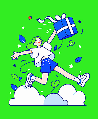 전신 구름 여자 행복 잎 일러스트 선물 한명 성인 연두색 선물상자 점프 기쁨 만세 즐거움 활기 성인여자한명만 국내일러스트 AI파일 자연요소 식물 1 감정 컨셉 모션 사람 초록색 상자 여자한명만 성인여자만 파일형식 벡터