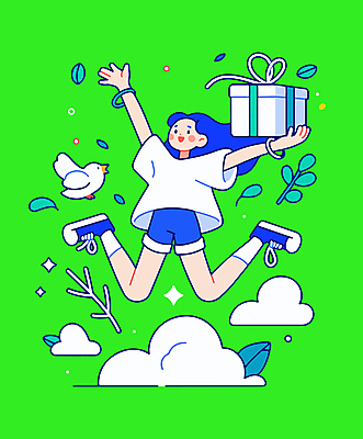 전신 구름 여자 행복 잎 일러스트 조류 선물 한명 들기 성인 연두색 선물상자 반짝임 손들기 점프 기쁨 즐거움 활기 성인여자한명만 국내일러스트 AI파일 자연요소 식물 동물 1 감정 컨셉 모션 사람 초록색 상자 여자한명만 성인여자만 파일형식 벡터