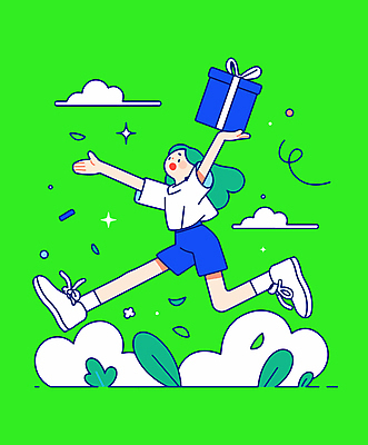 전신 구름 여자 잎 일러스트 한명 성인 연두색 선물상자 반짝임 점프 기쁨 성인여자한명만 국내일러스트 AI파일 자연요소 식물 1 감정 모션 선물 사람 초록색 상자 여자한명만 성인여자만 파일형식 벡터