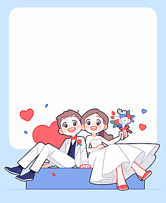 전신 캐릭터 부부 여자 남자 행복 부케 웨딩드레스 하늘색 신랑 일러스트 결혼식 사랑 웃음 들기 앉기 성인 두명 로맨틱 하트 성인만 국내일러스트 일러캐릭터 AI파일 카드프레임 모양 커플 드레스 감정 꽃다발 결혼 컨셉 모션 프레임 표정 사람 파란색 파일형식 벡터