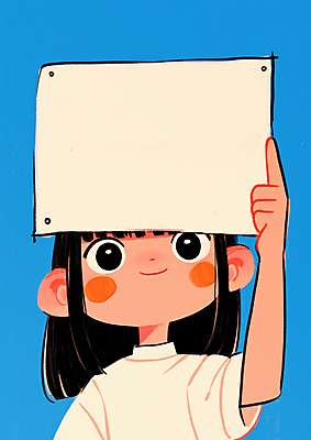 JPG 여자 종이 어린이 하늘색 일러스트 한명 들기 소녀 상반신 팻말 소녀한명만 카피스페이스 국내일러스트 AI일러스트 AI콘텐츠 1 모션 프레임 사람 파란색 공백 여자한명만 소녀만 파일형식