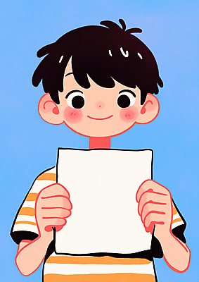 JPG 남자 종이 어린이 하늘색 일러스트 한명 들기 소년 상반신 팻말 소년한명만 카피스페이스 국내일러스트 AI일러스트 AI콘텐츠 1 모션 프레임 사람 파란색 공백 남자한명만 소년만 파일형식