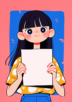JPG 여자 종이 어린이 분홍색 일러스트 한명 들기 소녀 상반신 팻말 소녀한명만 카피스페이스 국내일러스트 AI일러스트 AI콘텐츠 1 컬러 모션 프레임 사람 공백 여자한명만 소녀만 파일형식